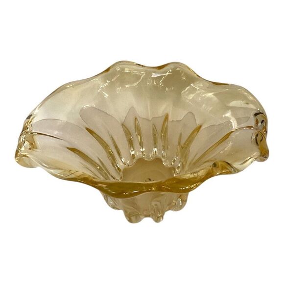 Vintage Teleflora Amber Clear Art Glass Vase Ribbed Drip Waterfall Tulip - Picture 6 of 7